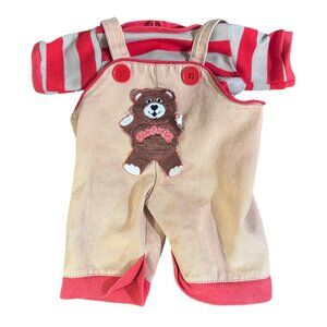Vintage 1983 Cabbage Patch Kids Beige Overalls With Red Striped Tee Bear Patch D